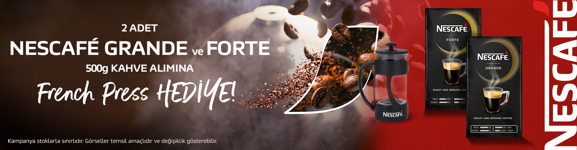 Nescafe Grande&Forte 500g Filtre Kahve Çeşidinden 2 Adet Alımınıza Nescafe French Press Hediye!