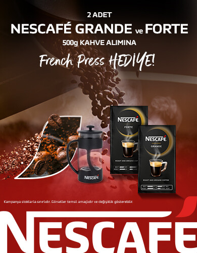 Nescafe Grande&Forte 500g Filtre Kahve Çeşidinden 2 Adet Alımınıza Nescafe French Press Hediye!