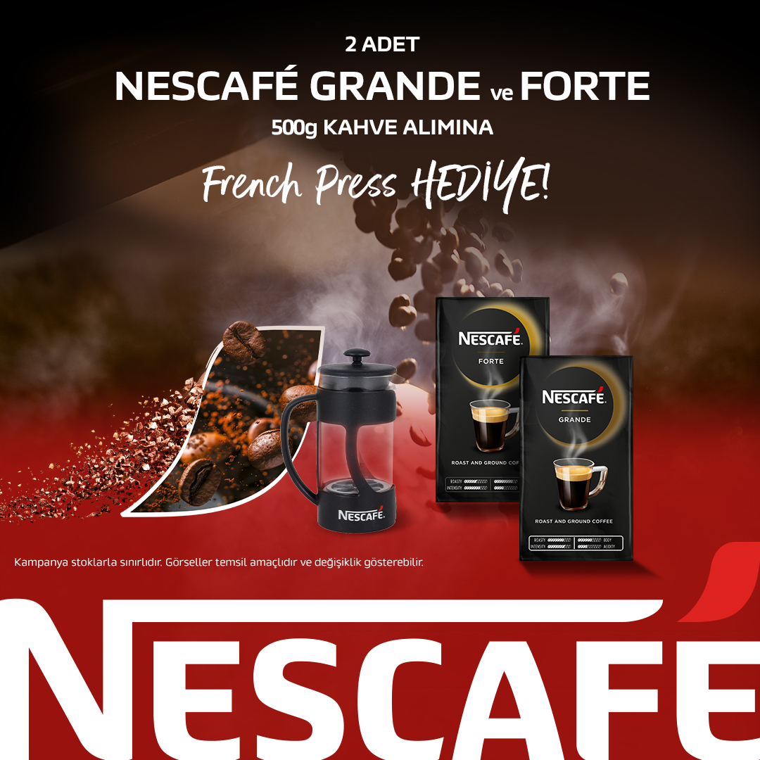 Nescafe Grande&Forte 500g Filtre Kahve Çeşidinden 2 Adet Alımınıza Nescafe French Press Hediye!