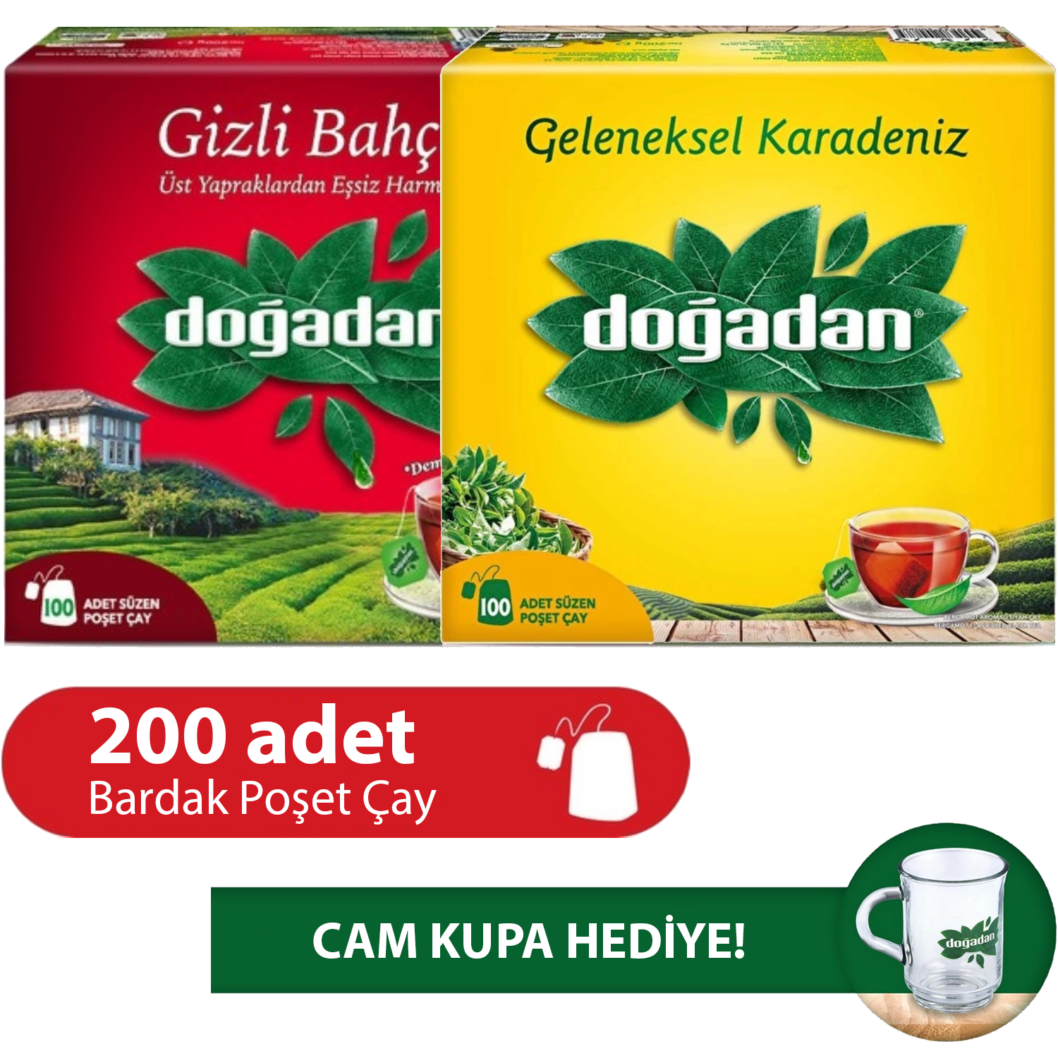 Doğadan Bardak Poşet Çay 100'lü 2 Adet Alımınıza Doğadan Cam Kupa Hediye!