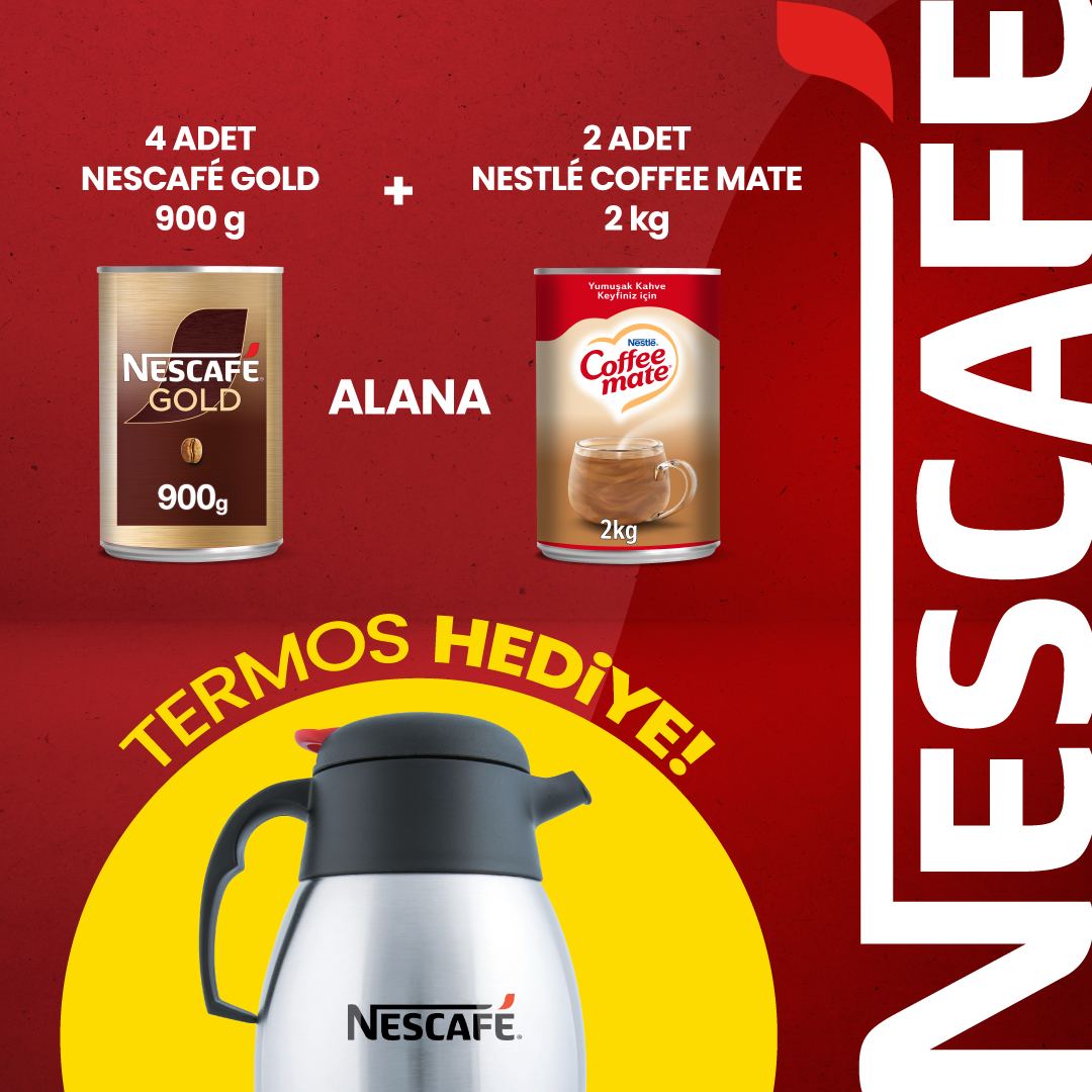 4 Adet Nescafe Gold 900 G  ve 2 Adet Coffee Mate Kahve Kreması 2000 G Alımınıza Nescafe Termos Hediye!