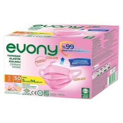 Evony Color S/M Pembe Cerrahi Maske 50`li - Evony