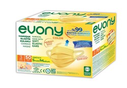 Evony Elastik Kulaklıklı Color Sarı Cerrahi Maske S/M 50`li - Evony