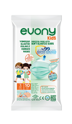 Evony Kids Elastik Kulaklıklı Cerrahi Çocuk Maskesi 10`lu (Desensiz) - Evony