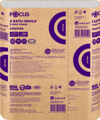 Focus Extra Z Katlı Kağıt Havlu - Çift Katlı - 200 Yaprak - 12 Paket - 22,5cm x 24cm - 2