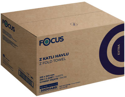 Focus Extra Z Katlı Kağıt Havlu - Çift Katlı - 200 Yaprak - 12 Paket - 22,5cm x 24cm - 1