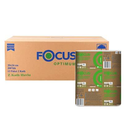 Focus Optimum Z Katlı Kağıt Havlu - Çift Katlı - 200 Yaprak - 12 Paket - 20 cm x 24 cm - 1