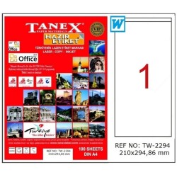 Tanex Laser Etiket TW-2294 210X294.86 MM 1 100`lü - Tanex
